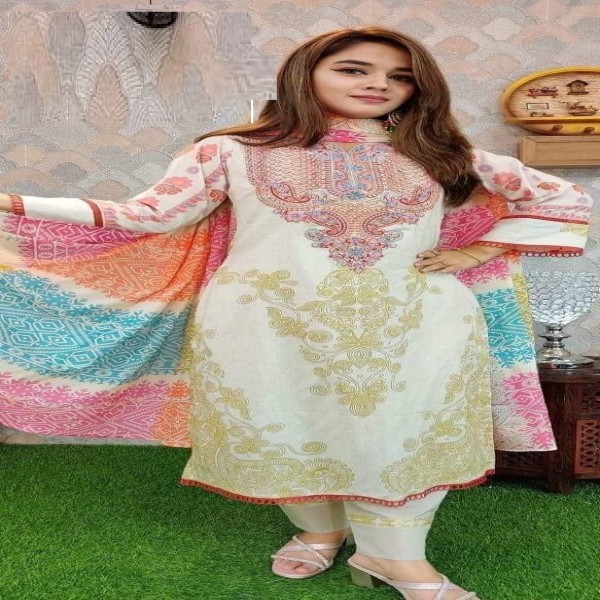 Exclusive Cotton Skin Print High Quality Three Piece For Women - 3 Pice Dress 07