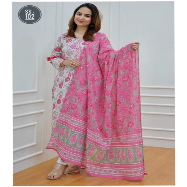 Exclusive Cotton Skin Print High Quality Three Piece For Women - 3 Pice Dress 31