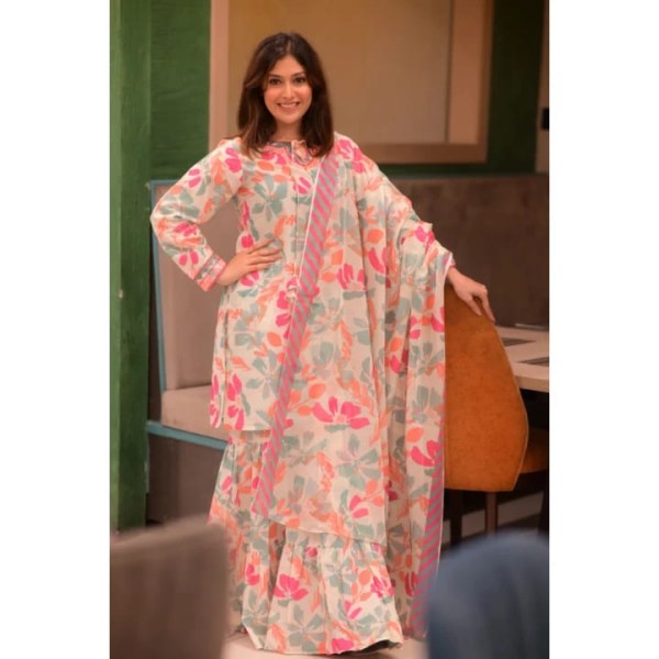 Exclusive Cotton Skin Print High Quality Three Piece For Women - 3 Pice Dress 34