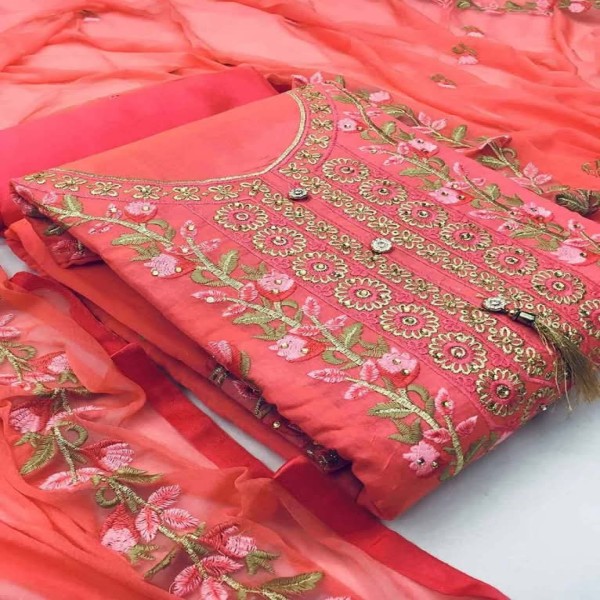 Georgette Embroidary Party Wear three peace 137)